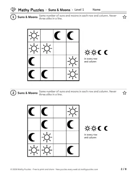 Suns & Moons, Level 1: a page from the free set