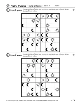 Suns & Moons, Level 3: a page from the free set