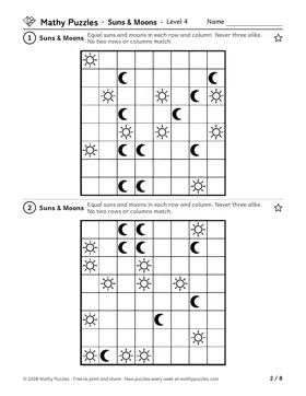Suns & Moons, Level 4: a page from the free set