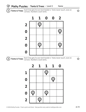 Tents & Trees, Level 2: a page from the free set