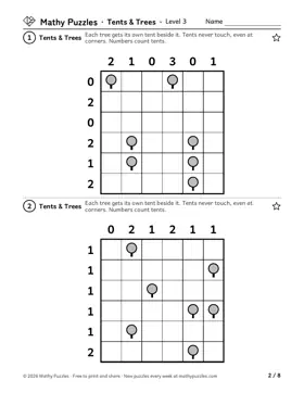 Tents & Trees, Level 3: a page from the free set