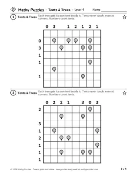 Tents & Trees, Level 4: a page from the free set
