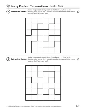 Tetromino Rooms, Level 4: a page from the free set