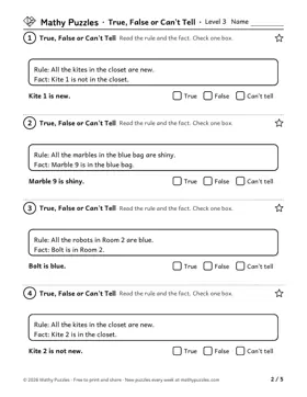 True, False or Can't Tell, Level 3: a page from the free set