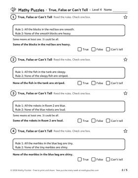 True, False or Can't Tell, Level 4: a page from the free set