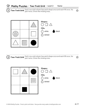 Two-Trait Grid, Level 2: a page from the free set