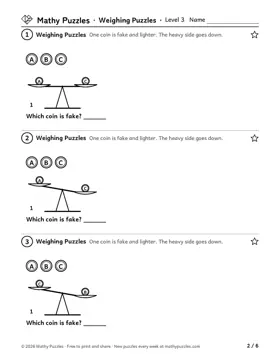 Weighing Puzzles, Level 3: a page from the free set