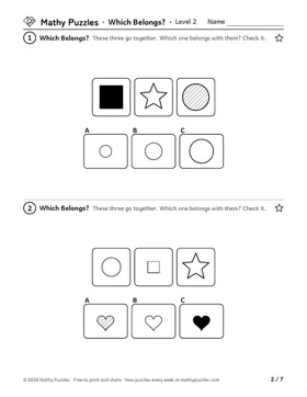 Which Belongs?, Level 2: a page from the free set