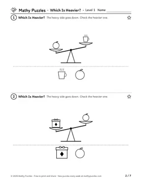 Which Is Heavier?, Level 1: a page from the free set