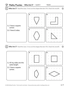 Who Am I?, Level 2: a page from the free set