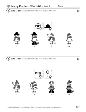 Who Is It?, Level 1: a page from the free set