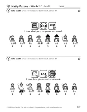 Who Is It?, Level 2: a page from the free set