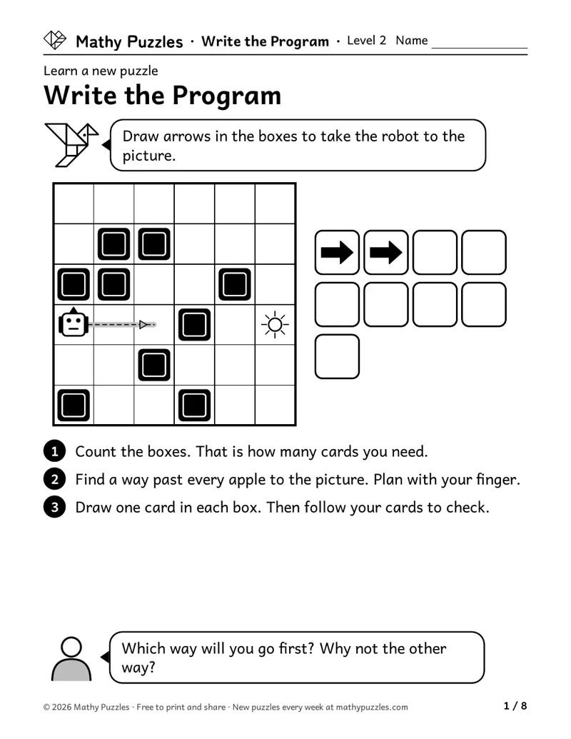 Write the Program, Level 2 Learn sheet with a worked example